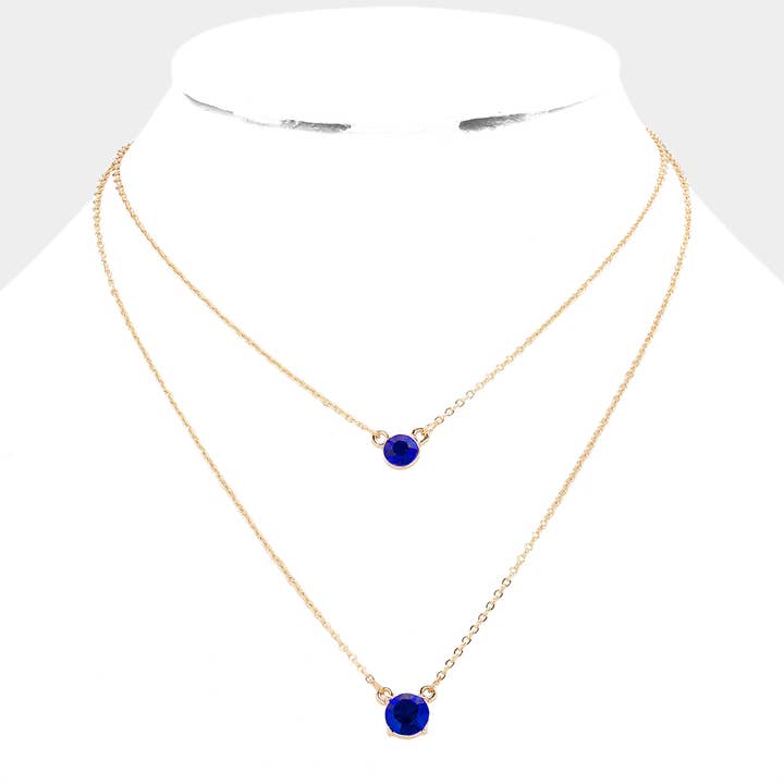 Double Round Stone Pendant Layered Necklace for wholesale by Sensibling Corp.