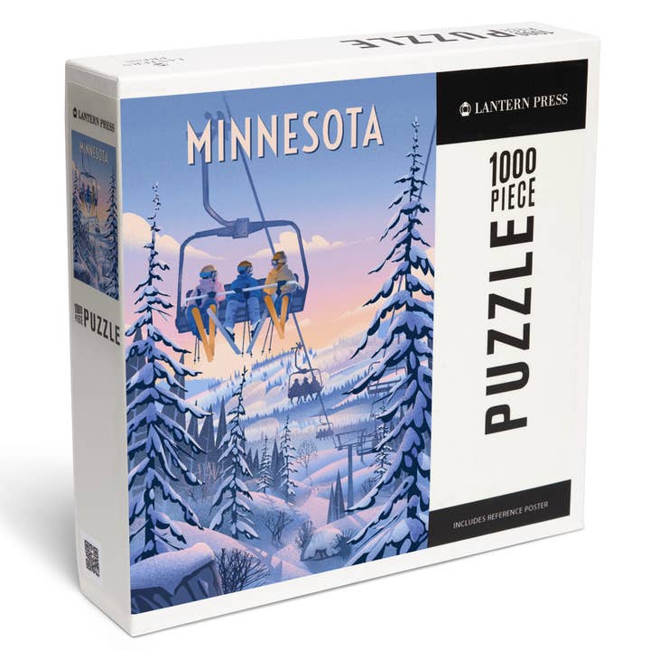 Lantern Press - Wholesale Puzzle - Adult - 1000 PIECE PUZZLE Minnesota, Chill on the Uphill, Ski Lift