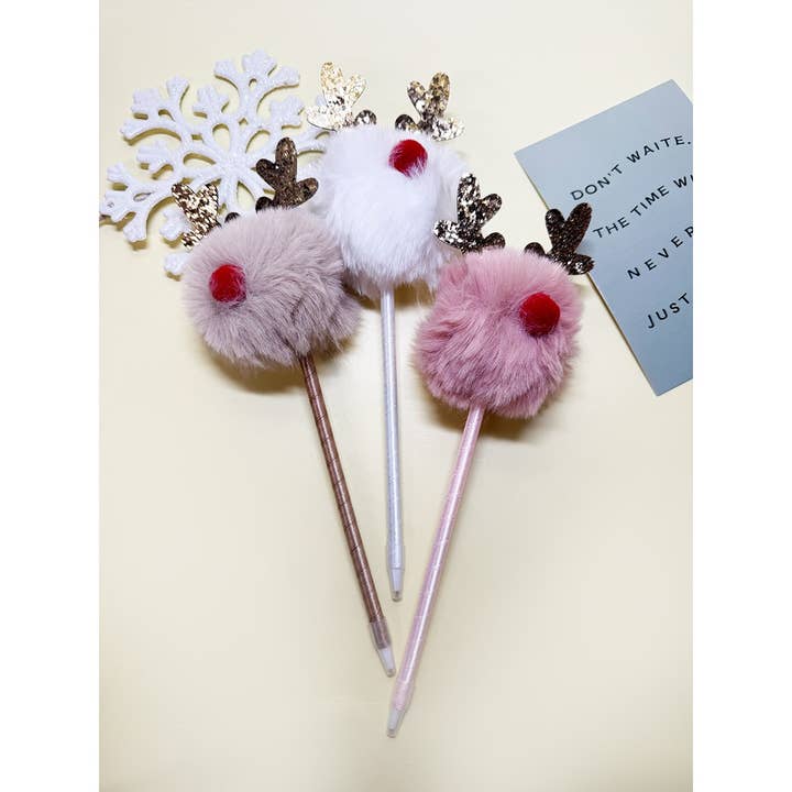 ASSORTED COLOR PomPomReindeer Pen for Christmas for wholesale on Faire5