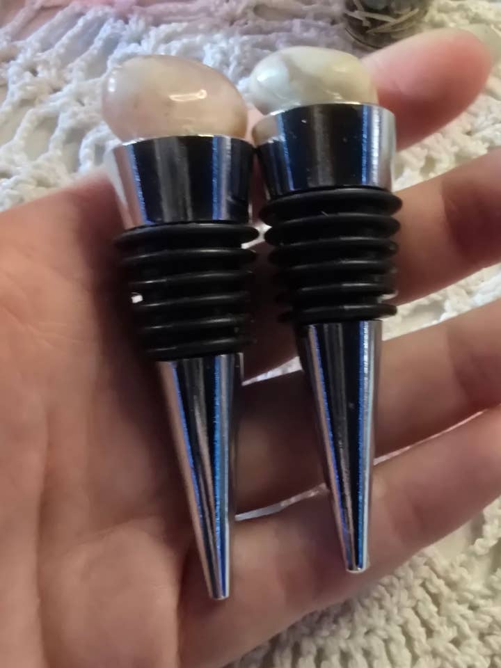 Flower Agate Wine Stoppers for wholesale by Chaotic Crystal Chick Co.