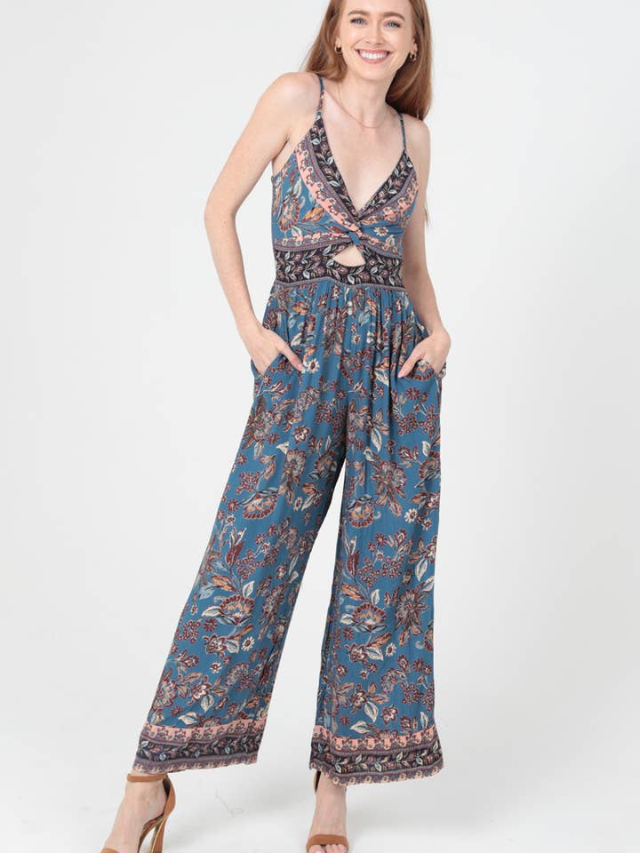 B5A42-FR32 V NECK TWIST FRONT CUT OUT JUMPSUIT for wholesale by ANGIE