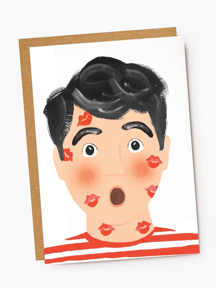 Kiss Face Love Illustrated Greeting Card for wholesale by Jade Fisher