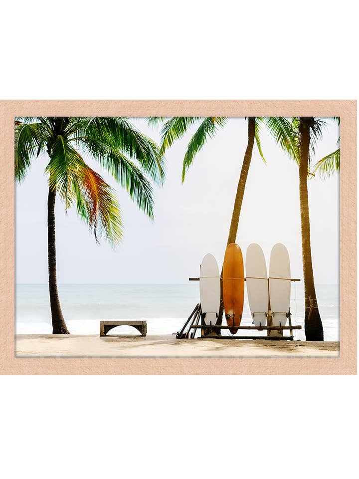 Surfboard and palm tree image. Wall art print with frame. for wholesale by Any Image
