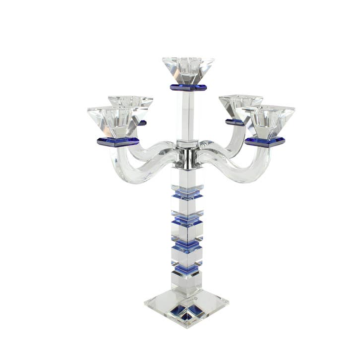 Crystal Candelabra Square Design 5 Arm Blue for wholesale by Boker-Tov Shalom