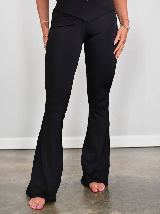 TooLooLah - Wholesale Athletic/Lounge Leggings - Women's - Cross Form Flare Leggings - Black3