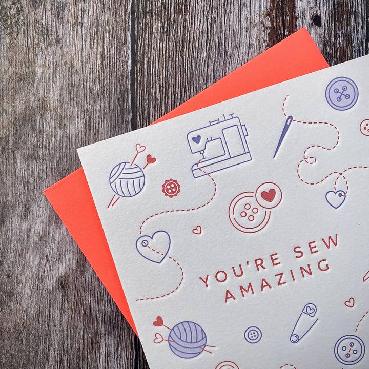You're Sew Amazing Letterpress Card for wholesale by Heyyy Ltd
