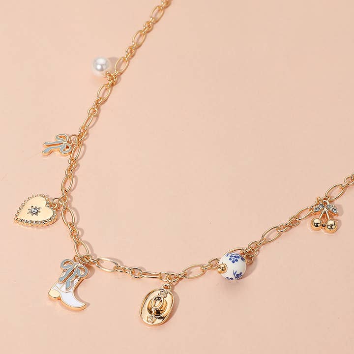 Cowboy Boot Bow Heart Cherry Ceramic Ball Charm Necklace for wholesale by Sensibling Corp.