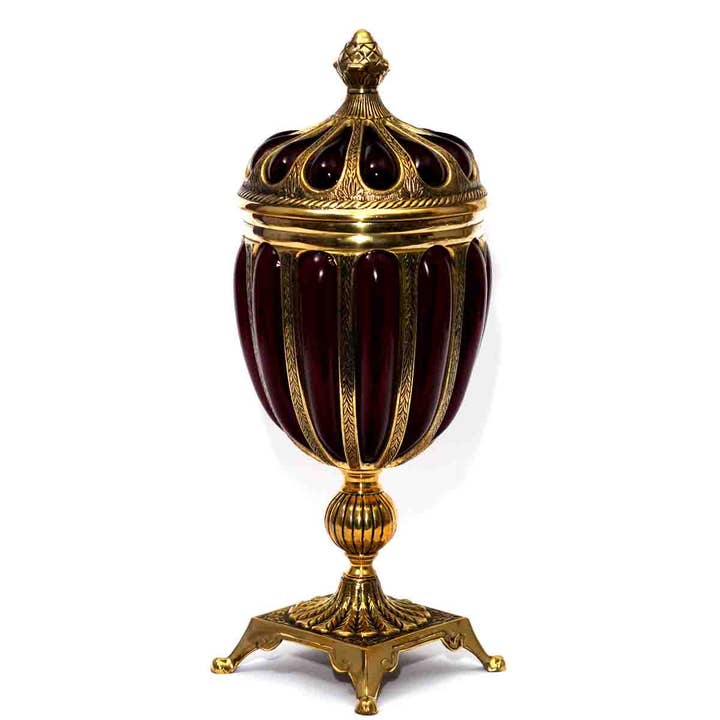 Decorative Red Glass Jar on Stand for wholesale by R. Expo/Song of India