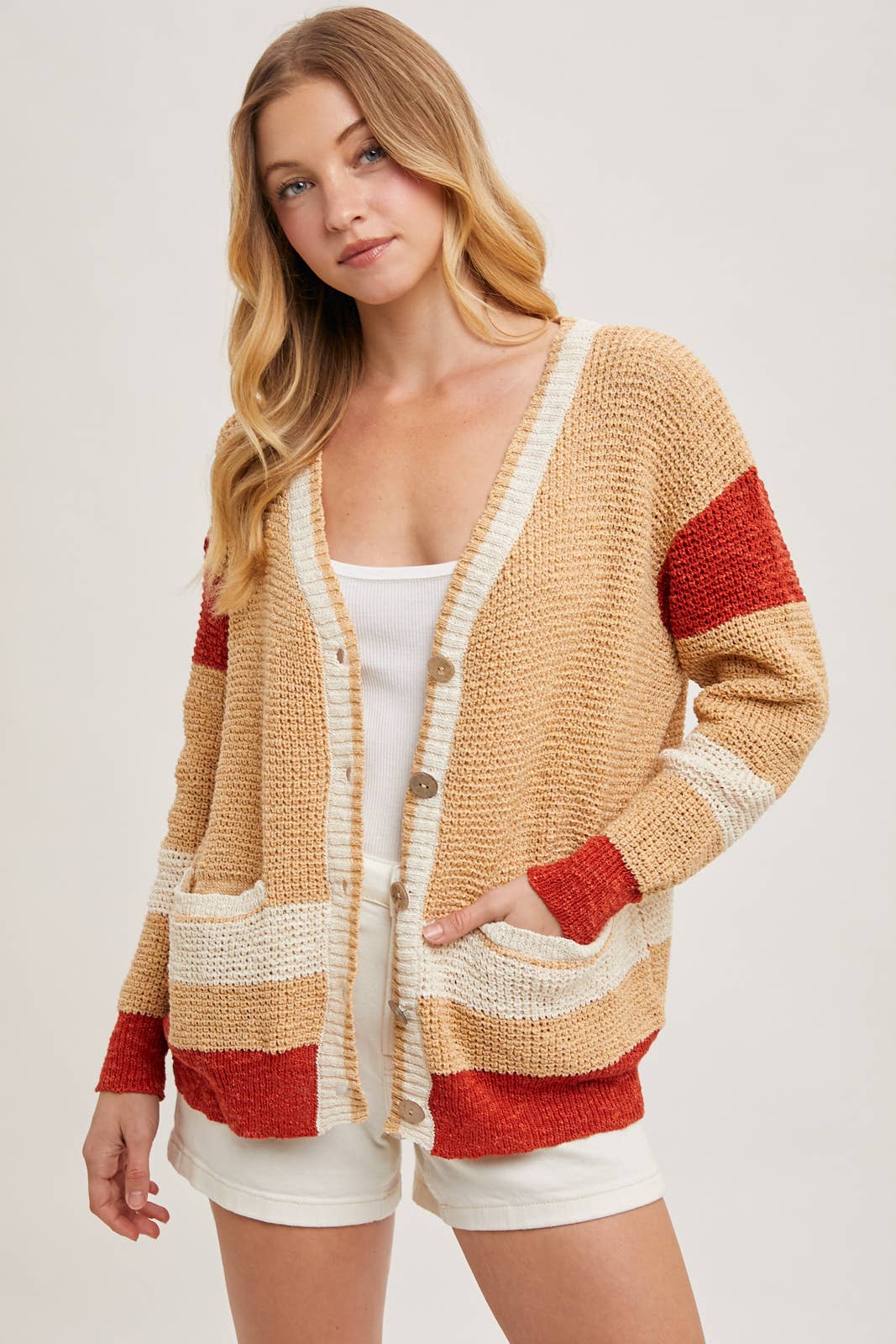 Bluivy - Wholesale Cardigan - Women's - COLOR BLOCK BUTTON DOWN KNIT SWEATER CARDIGAN13