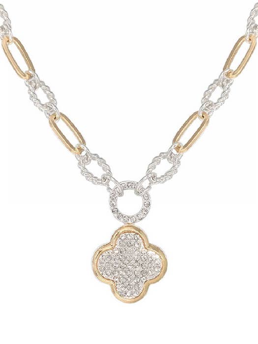 ( K004 ) RHINESTONE QUATREFOIL PENDANT NECKLACE for wholesale by Jewelry Max