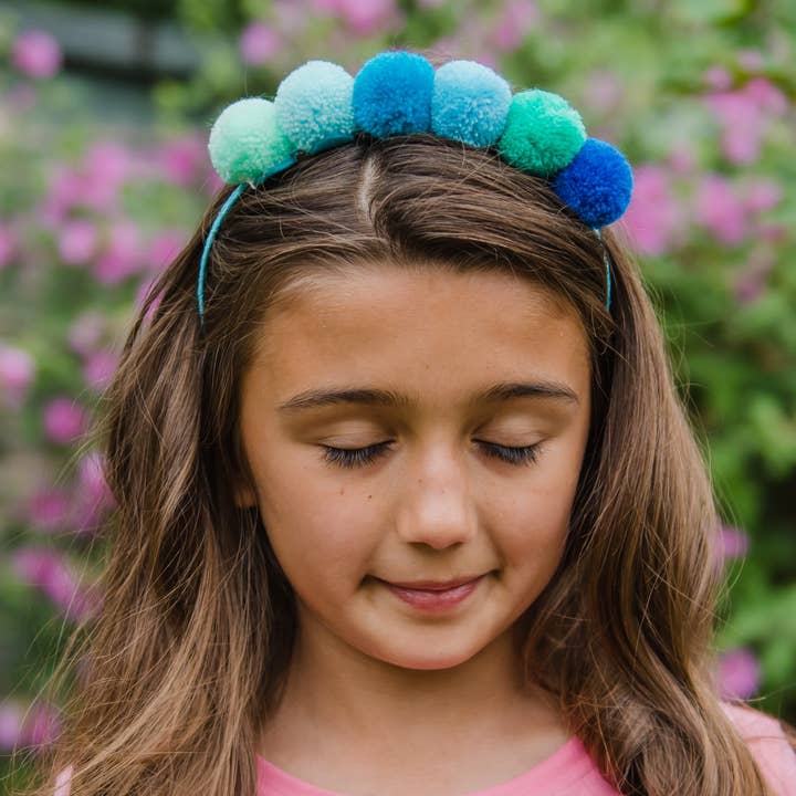 PomPom Galore – wholesale Fashion Headband - Kids – Blue Pom Pom Headband0