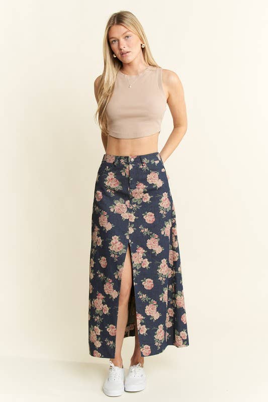 JADE BY JANE - Wholesale Skirt - Women's - FLORAL PRINT DENIM SKIRT4