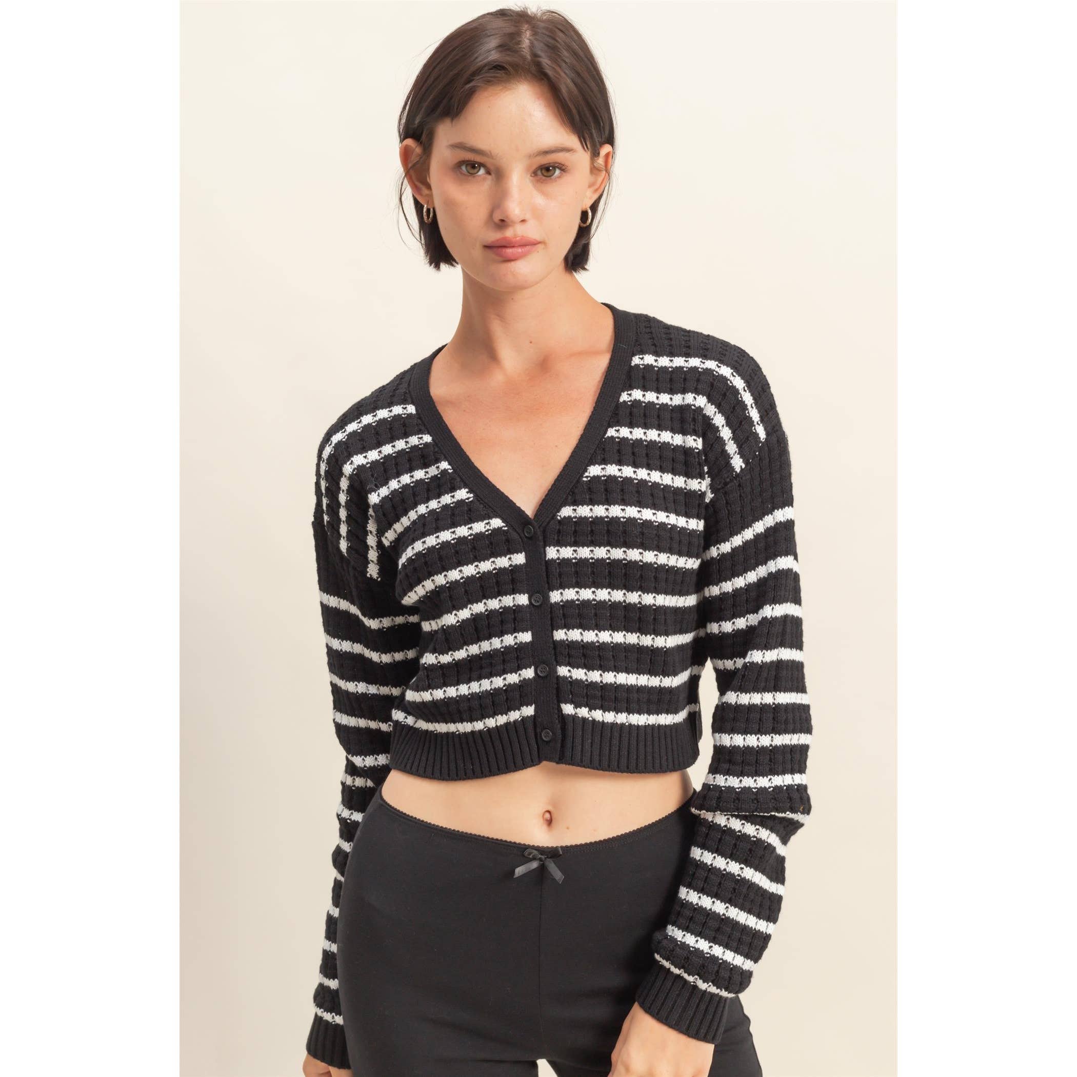 HYFVE - Vendita all'ingrosso Cardigan - Donna - Cardigan a righe con maniche lunghe e bottoni0