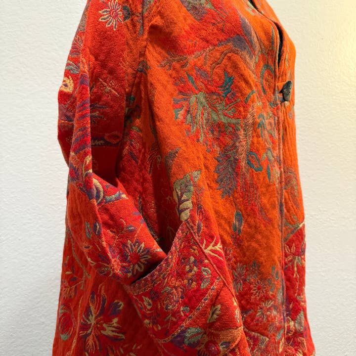 In Style Scarves - Wholesale Jacket - Women's - Reversible Merino Wool Duster Jacket in Tangerine Bird Color4