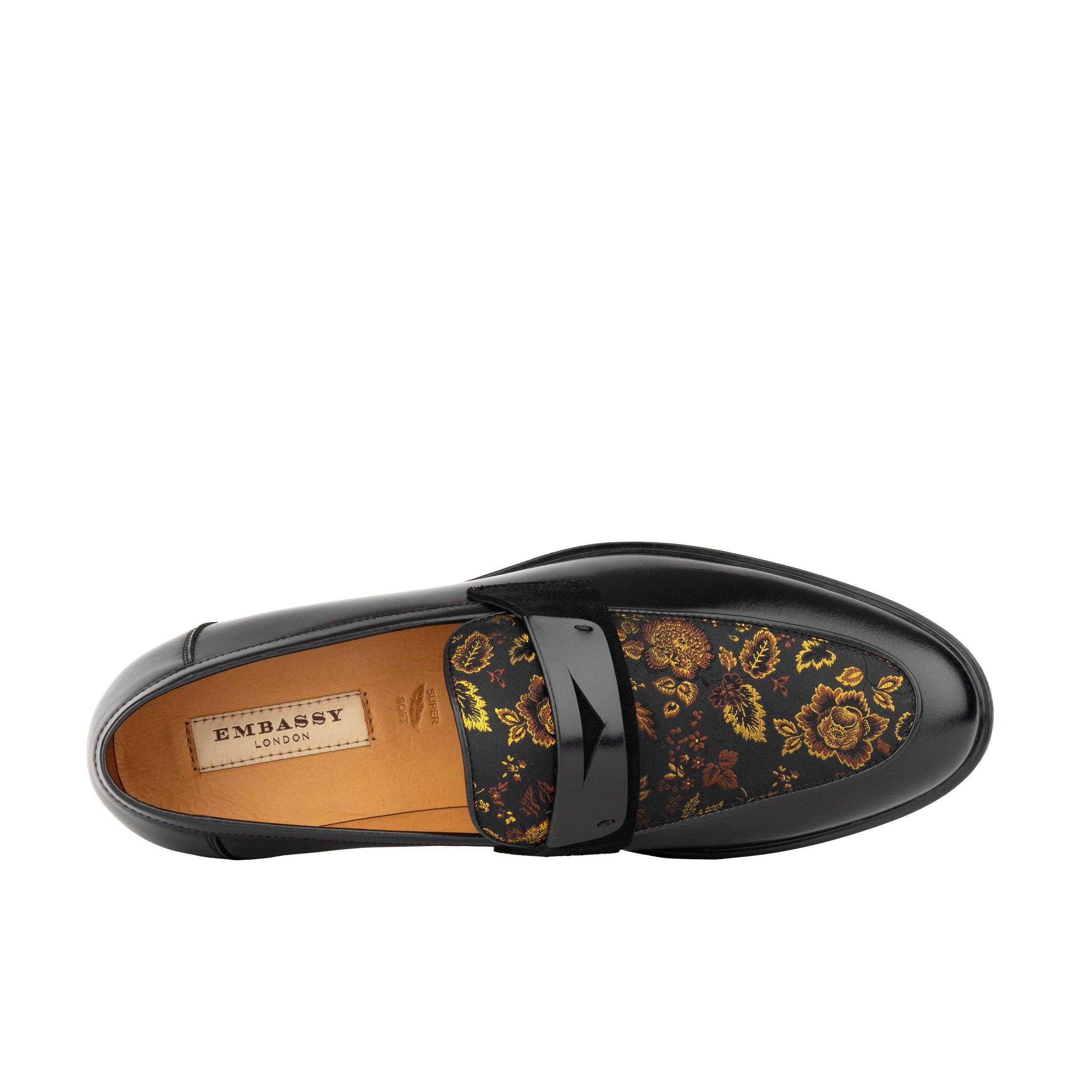 Embassy London – wholesale Loafers – Men’s – Gosselin - Black & Yellow Flowers - Men's leather loafer with jaquard details5