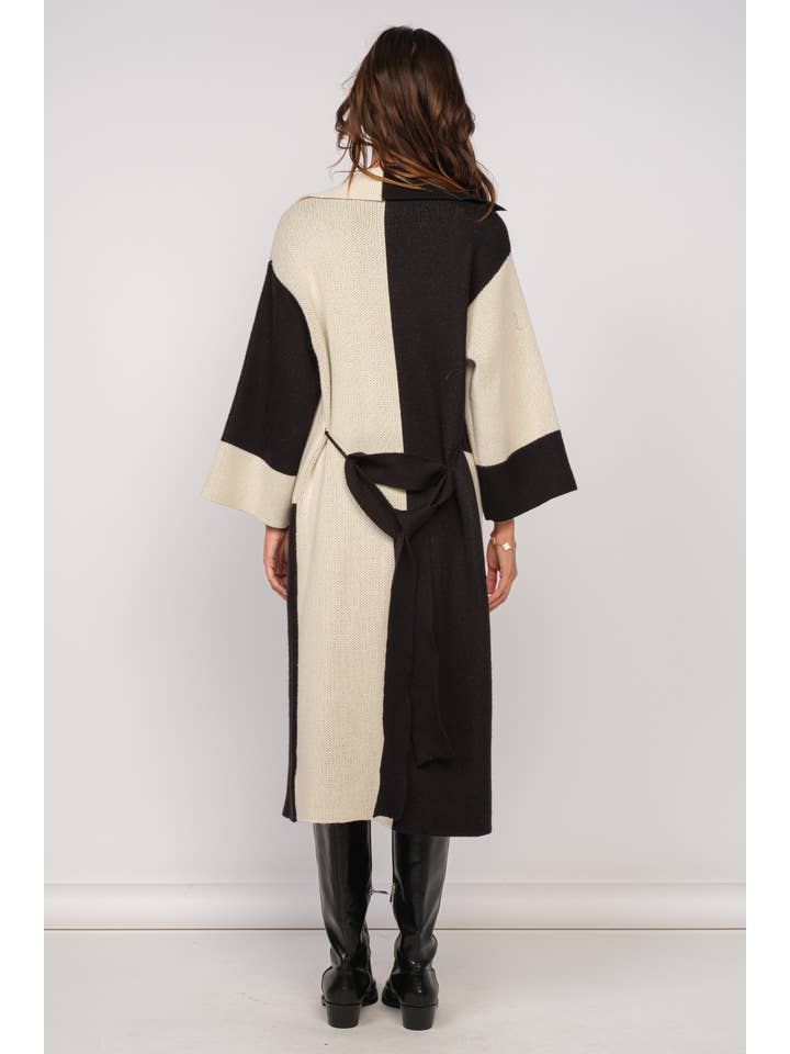 Black Block BLACK-IVORY PATCH PRINT LONG CARDIGAN SWEATER for wholesale on Faire