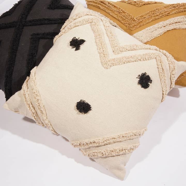 Tassels Cushion Cover Handmade | Cream Hand Tufted Cushion for wholesale by Linen Connections