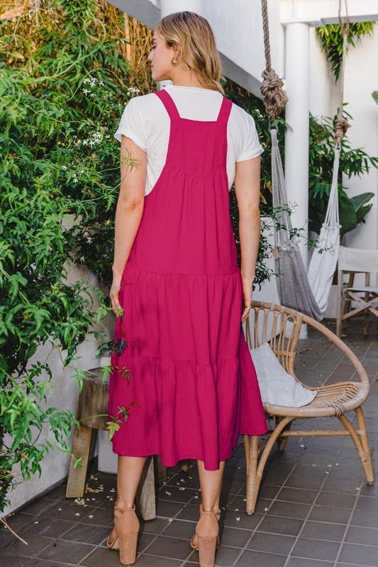 Oddi – wholesale Dress – Women's – Solid Button Sling Tiered Midi Dress10