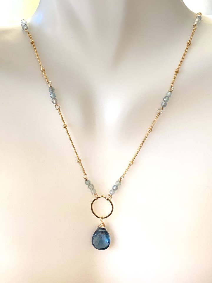 London Blue Topaz and Apatite on Gold for wholesale by Judy Brandon Jewelry