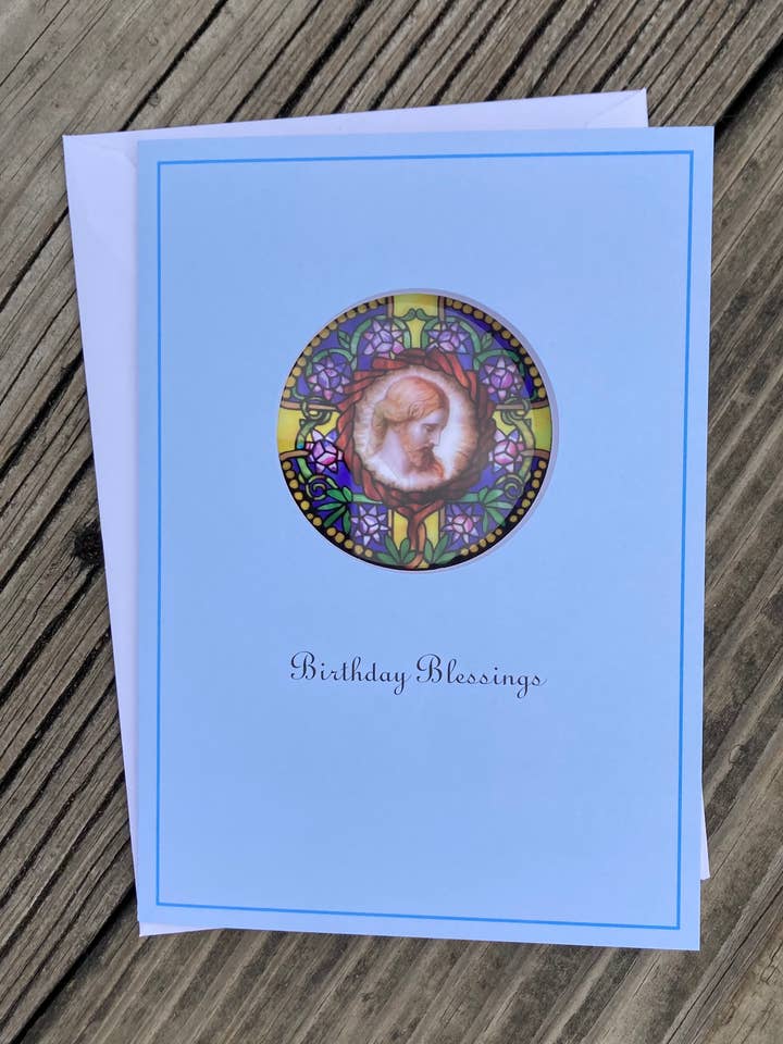 The Holy face of Jesus sun-catcher birthday greeting card for wholesale by Bright Greetings