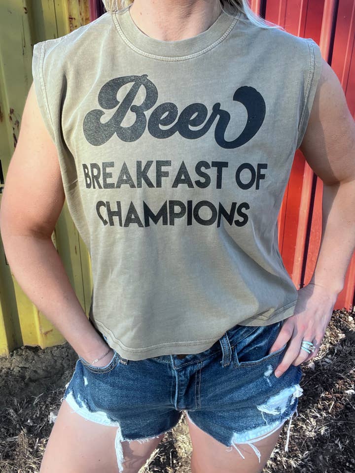Cerveza Desayuno de Campeones camiseta sin mangas para venta al por mayor de Disohrted Vintage
