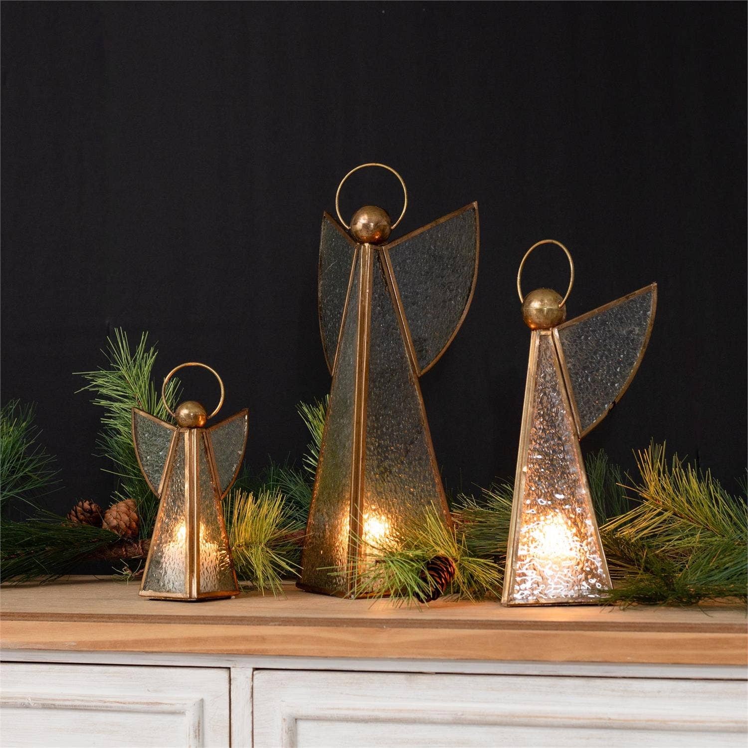 Audrey's Home & Gift - Vente Figurine décorative - Figurine d'Ange en Verre et Laiton Vintage (Ensemble de 03)