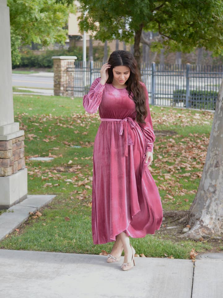 Cameo Pink Velvet Maxi Dress for wholesale by Skirt Society