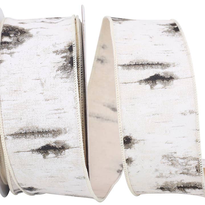 Birch Tree Bark Forest Wired Edge, White, 2-1/2 In, 25 Yards for wholesale by RELIANT RIBBON