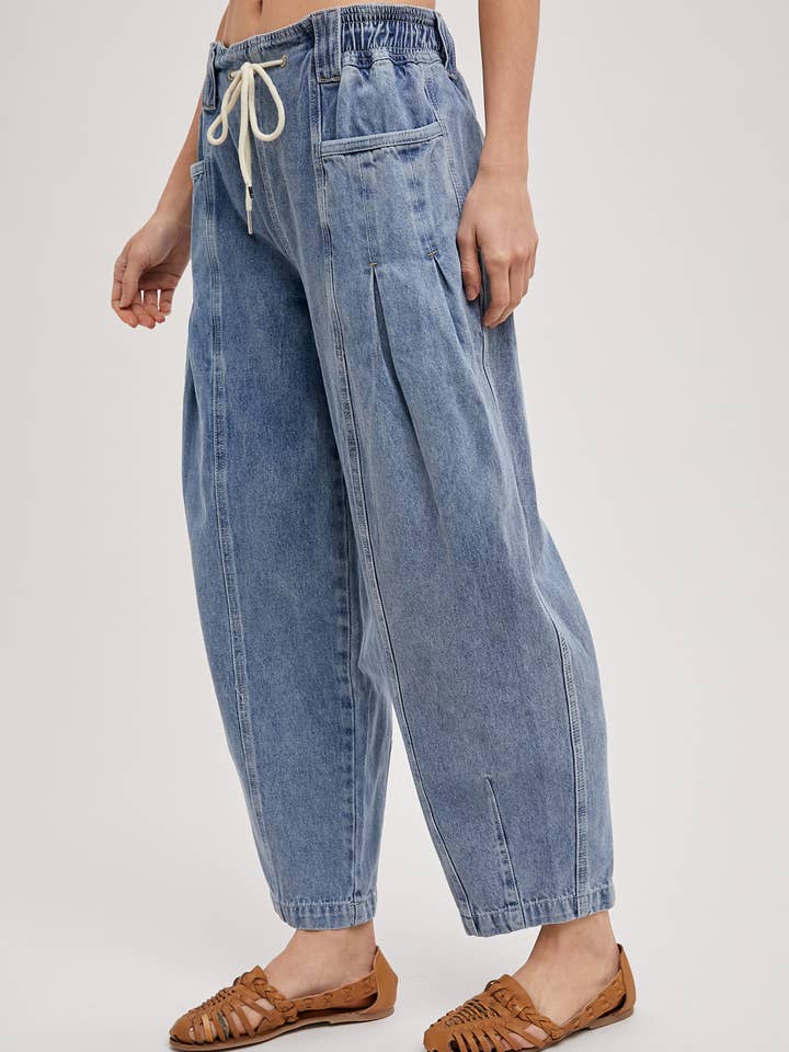 Bluivy - Wholesale Jeans - Women's - DENIM BARREL LOW-RISE CORDE DRAWSTRING PULL-ON JEANS2
