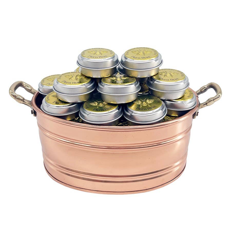 Honey House Naturals - Wholesale Lip Balm - Lip Butter TIN - Pop Top Lid Copper Pot Display - 36 Pieces3