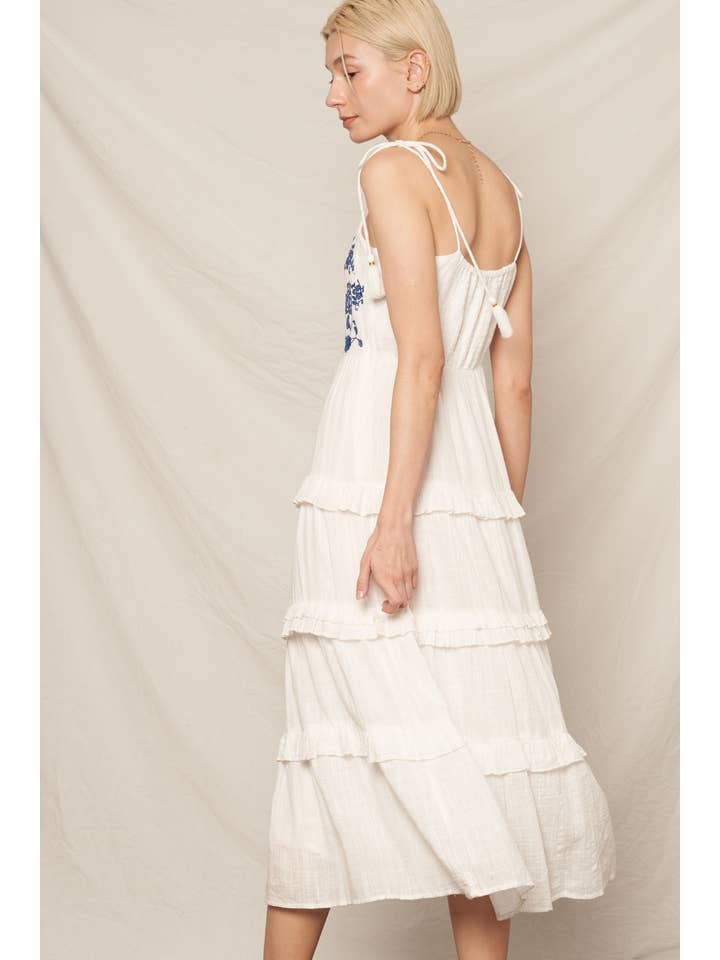 En Crème - Wholesale Dress - Women's - Tie Shoulder Embroidered Dress 3