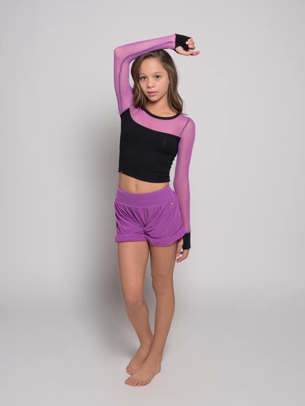 Long Sleeve Stretchy Mesh Youth Top, Orchid for wholesale by Sugar And Bruno