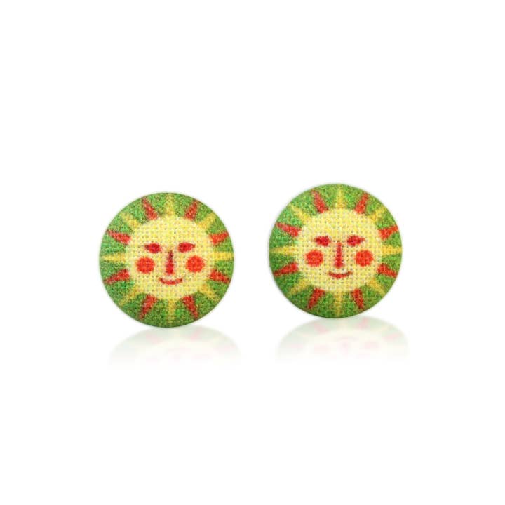 Rachel O's - Wholesale Stud/Post Earrings - Retro Sun Fabric Button Earrings