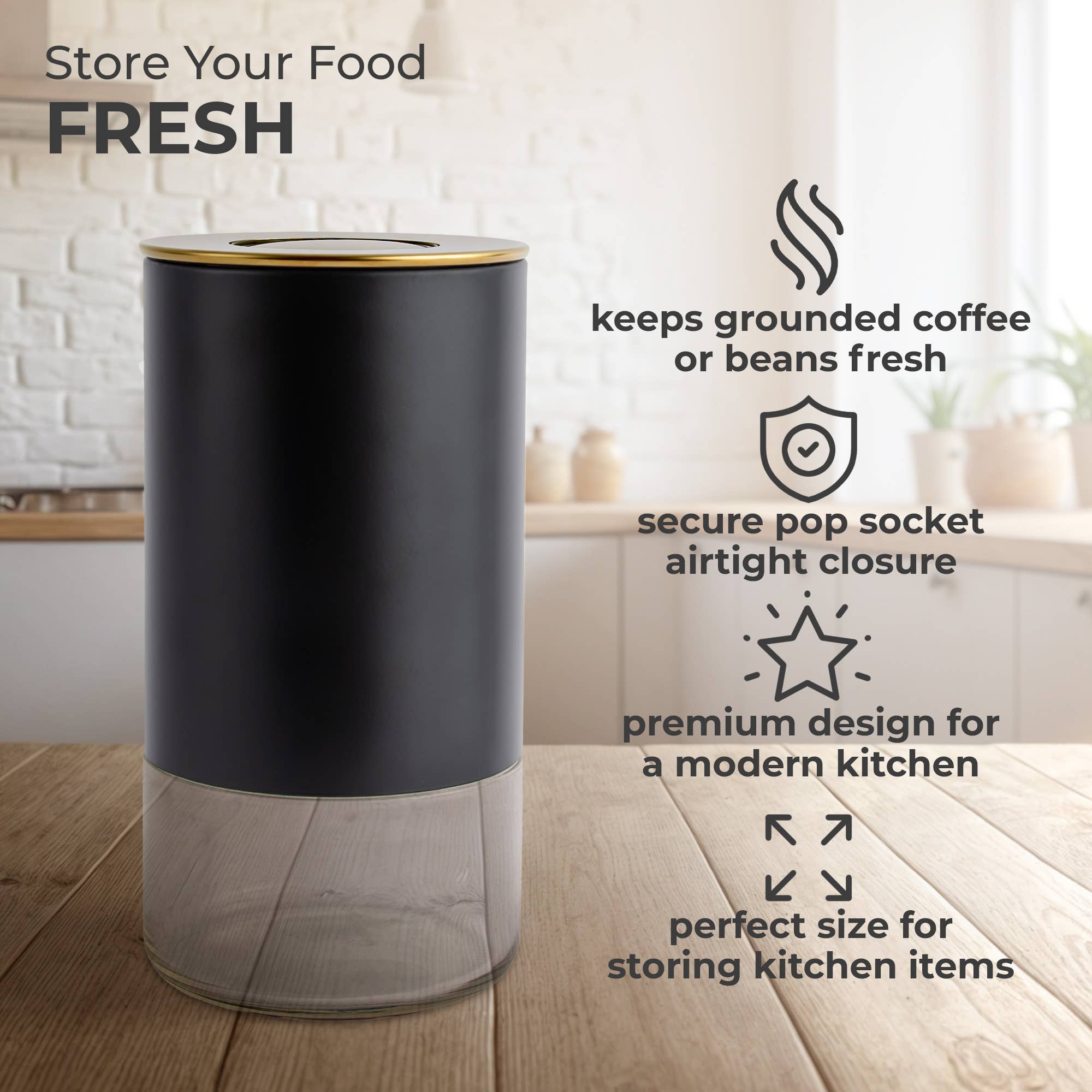 Kaffe - Wholesale Canister - Kaffe Coffee Canister Storage Container Black/Gold Round6