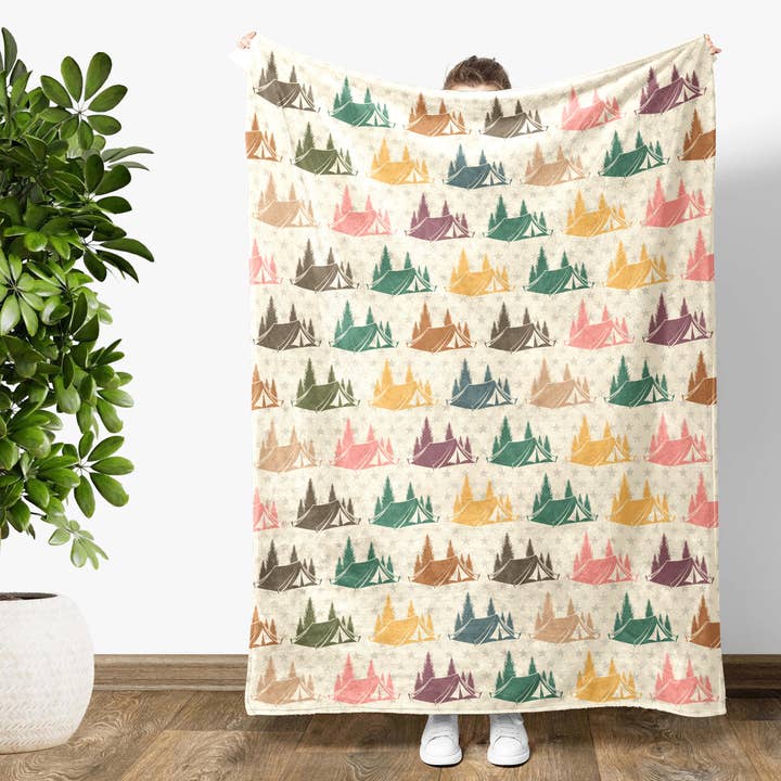 Camping Lover Blanket, Retro Outdoor Tent Adventure Throw for wholesale by Vivtrek