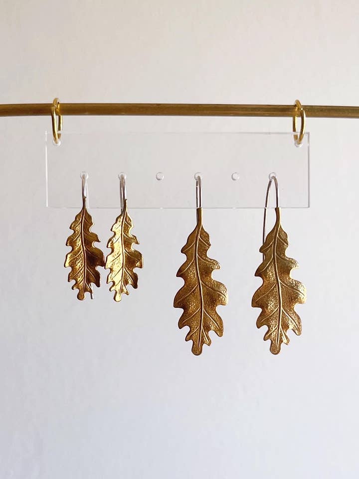Brass Oak Leaf Earrings for wholesale by Helen Ethel Jewelry