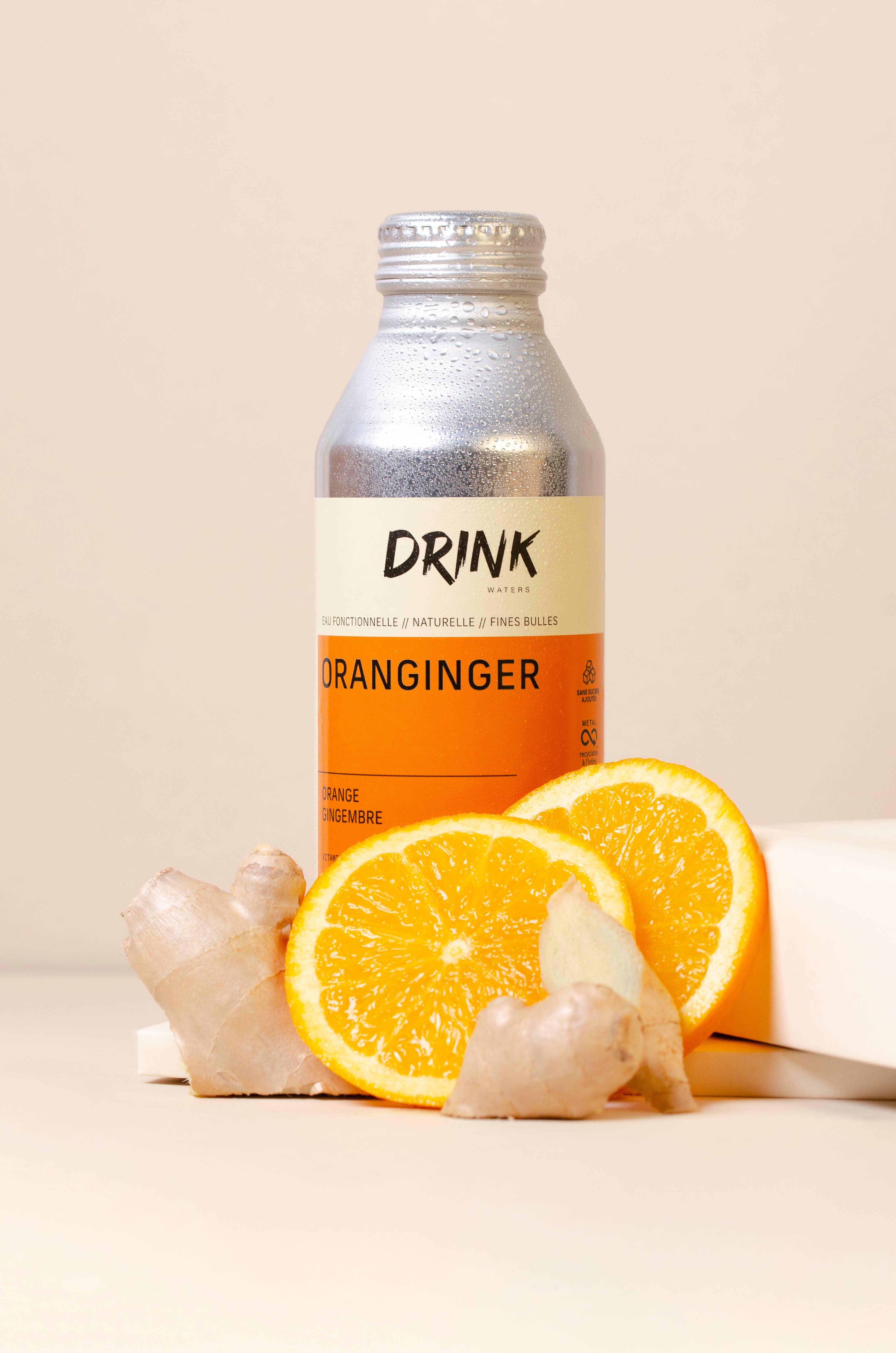 Drink Waters – wholesale Kolsyrat vatten – ORANGINGER funktionsvatten med kolhydrater från Alperna i aluminiumflaska3