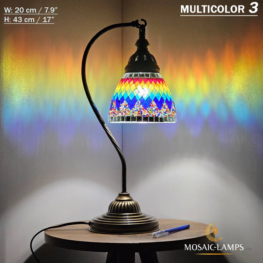 Mosaic Lamps - Wholesale Accent/Desk Lamp - 10+ Colors - Swan Neck Reading Table Lamp, Turkish Mosaic Re10