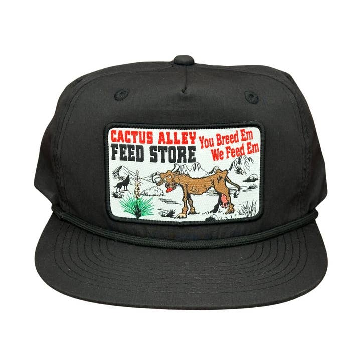 "Feed Store" - CA 256 Black/ Black Rope, Snapback Cap (2024) for wholesale by Cactus Alley Hat Co.