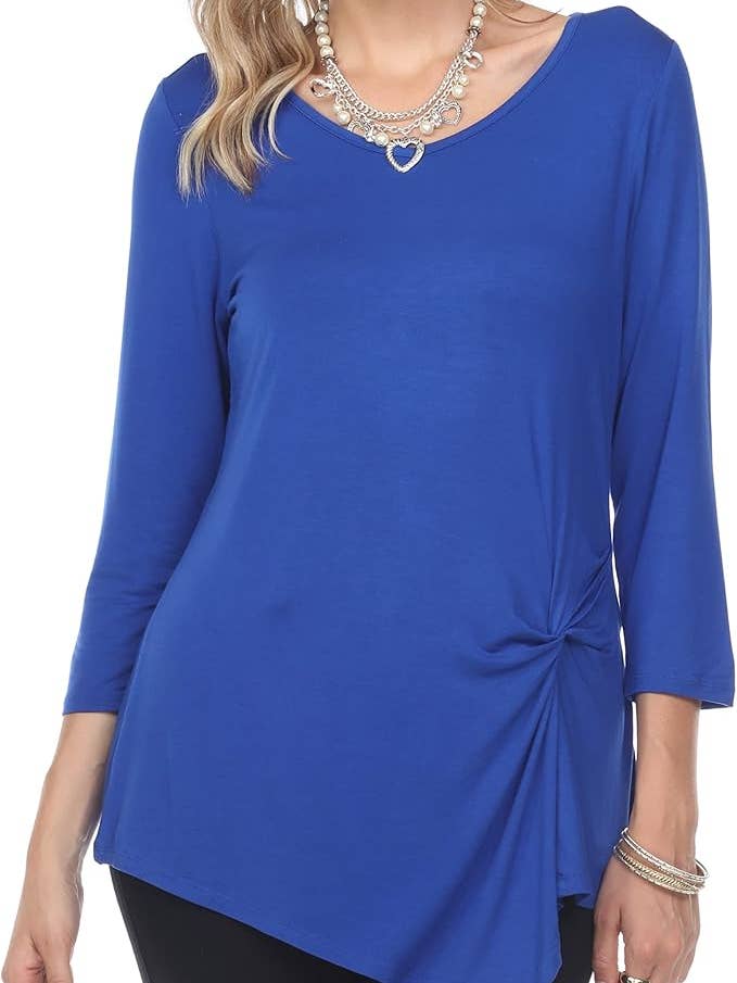 Kvinder 3/4 Langærmet V-hals Snoet Knude Casual Top Blå for engroshandel hos The Collection Royal / Royal Handicrafts