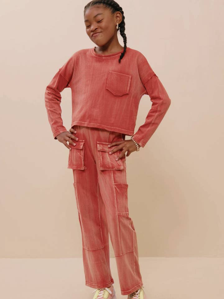 Hayden LA - Wholesale T-Shirt - Kids - Girls Washed Chest Pocket Long Sleeve Knit T Shirt7