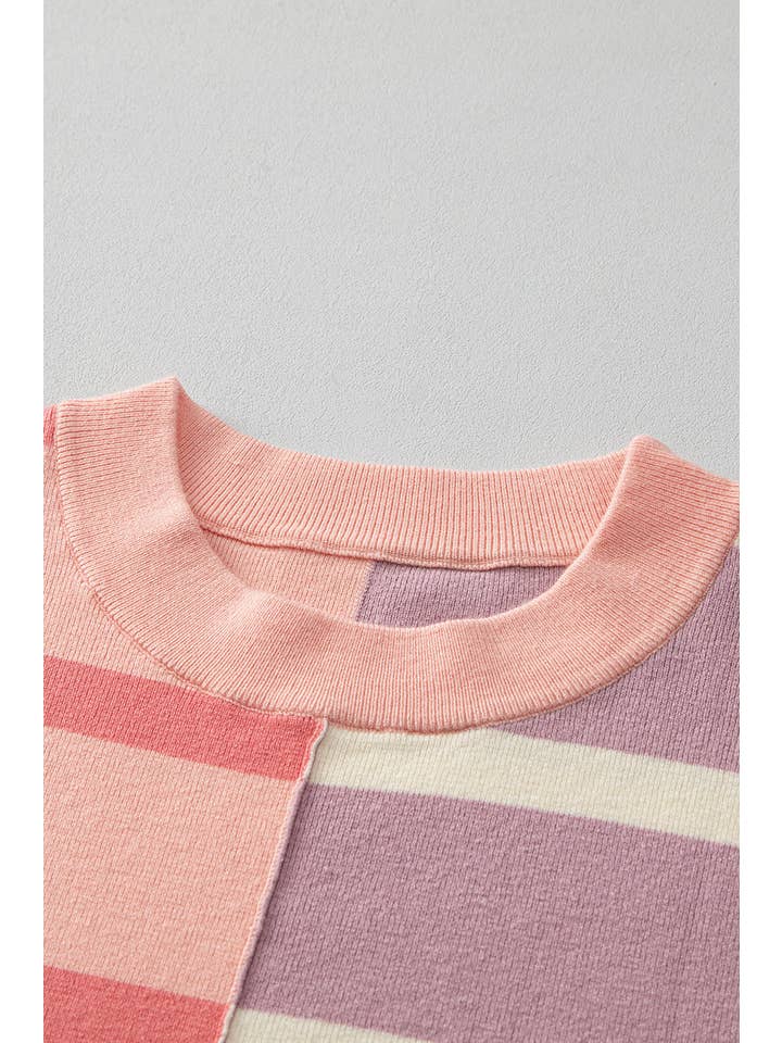 Amaryllis Apparel - Wholesale Tunic Sweater - Women's - Stripe Colorblock Oversized Sweater13