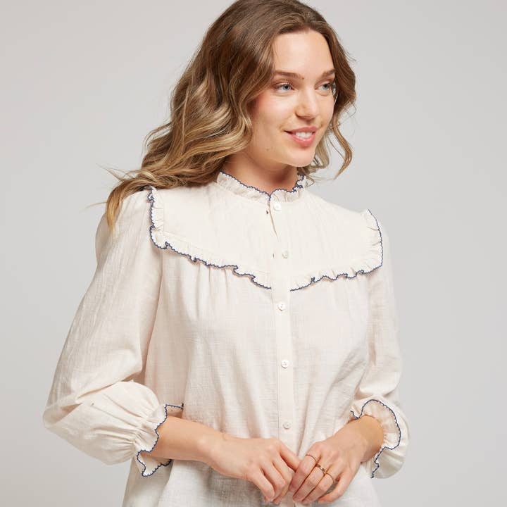 FLORIE - Ecru blouse with ruffled colored edges and other Purchase Wholesale ropa hombre en flores. Free Returns & Net 60 Terms on Faire trending on Faire.