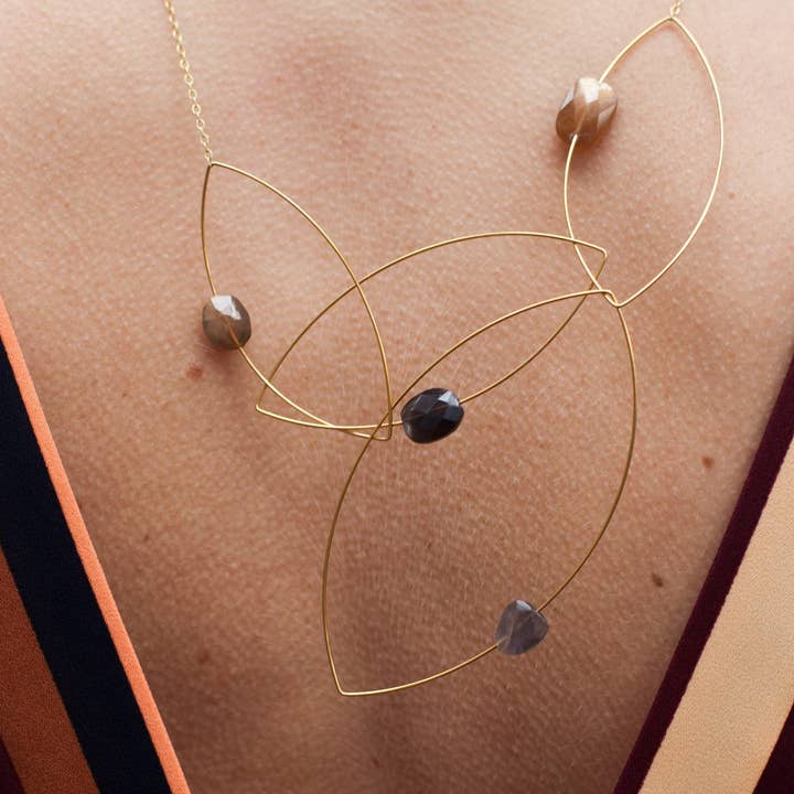 'Morph It!' Abstract Necklace with multiple hand-cut gemstone for wholesale by Melissa McArthur - Jewellery Made in London