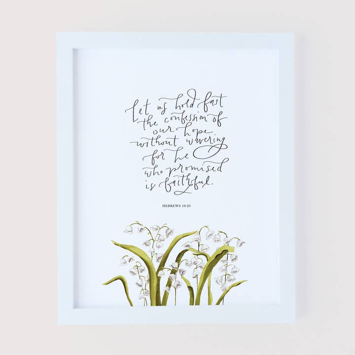 Hebrews 10:23 Hand Lettered Watercolor Scripture Art Print for wholesale by Grace Notes Ltd. - Christian Art and Gifts