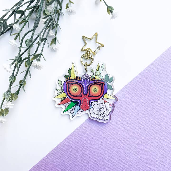 Sarah May Arts - Wholesale Keychain - Women's - Majora's Mask Acrylic Charm | Zelda Floral Keychain