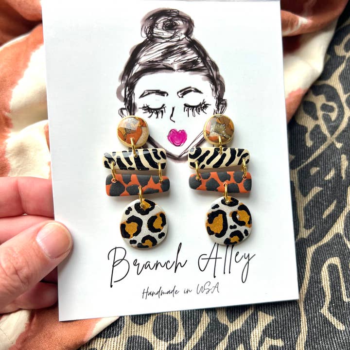 animal print pattern mix clay dangle for wholesale by Branch Alley
