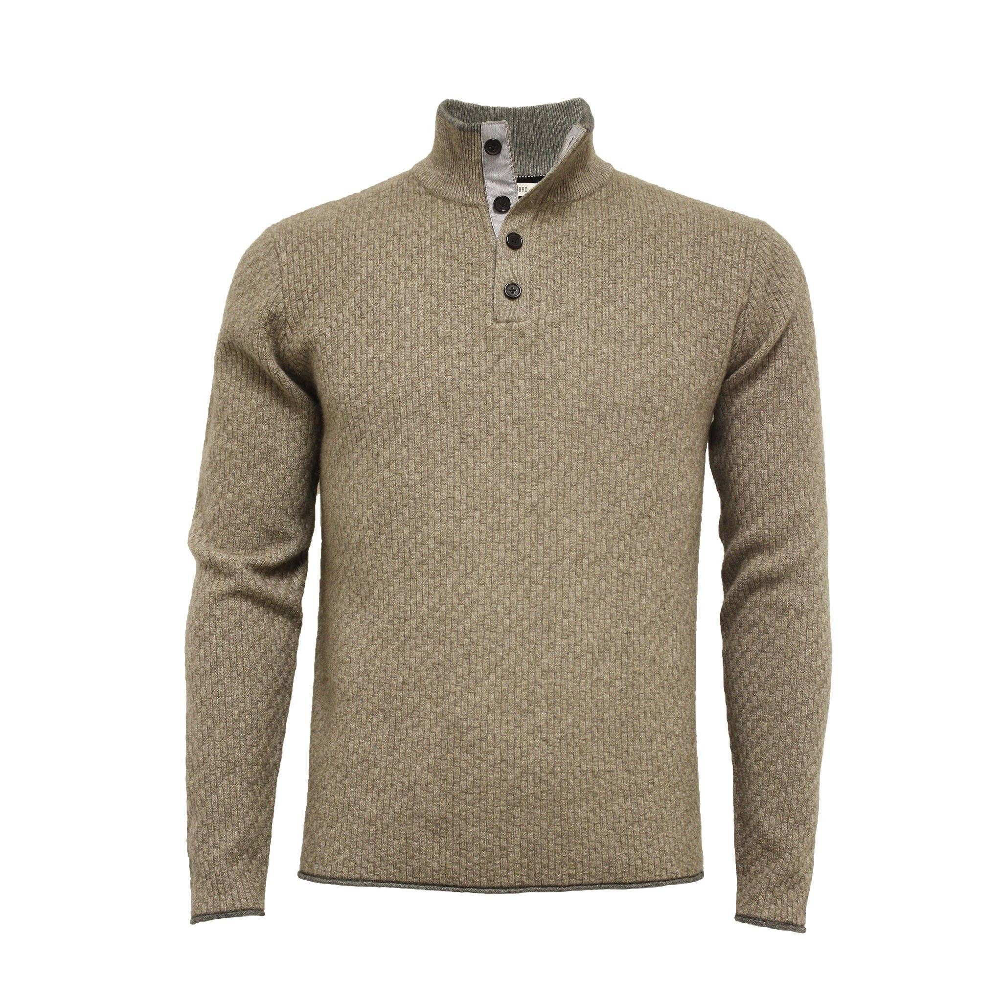Hommard - Wholesale Knit Sweater - Men's - Camel Cashmere Sweater Button Neck Andromeda in Carbon Stitch0