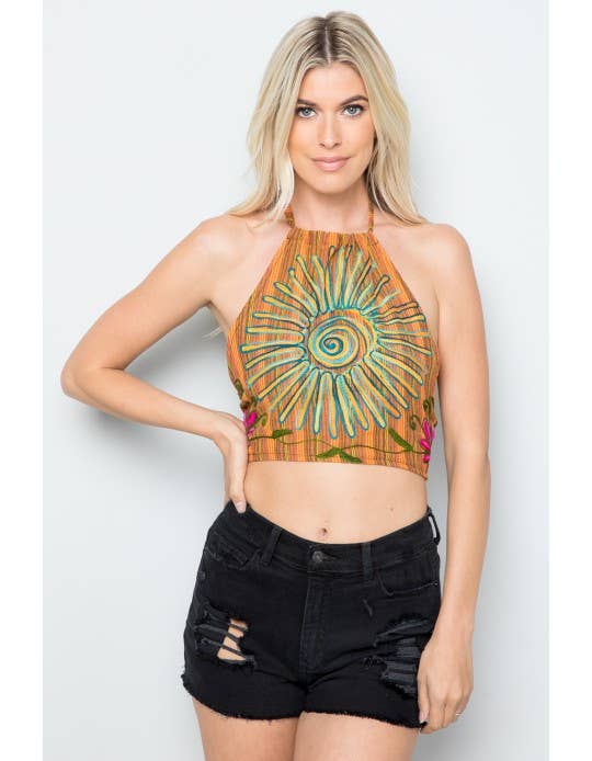 Kathmandu Imports - Wholesale Blouse - Dames - Crop Top met halterprint (KT-1289)6