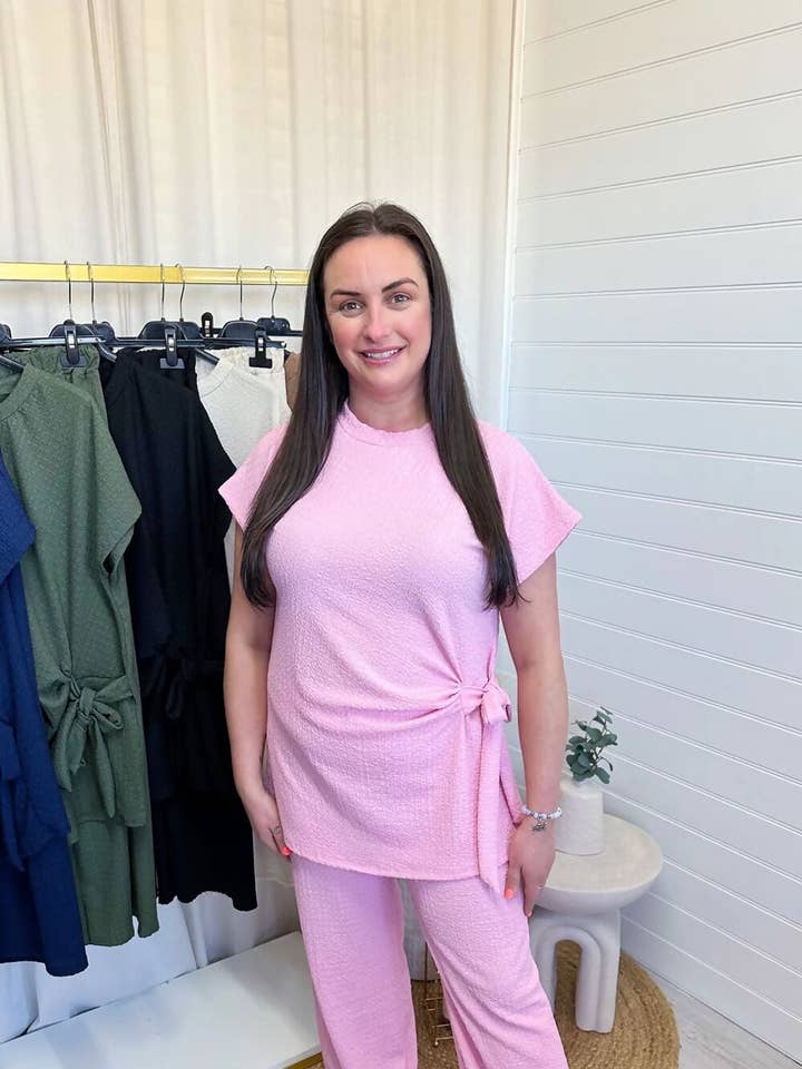 Cheesecloth Tie Knot Top and Trousers Co-Ord Set for wholesale by J5FASHION